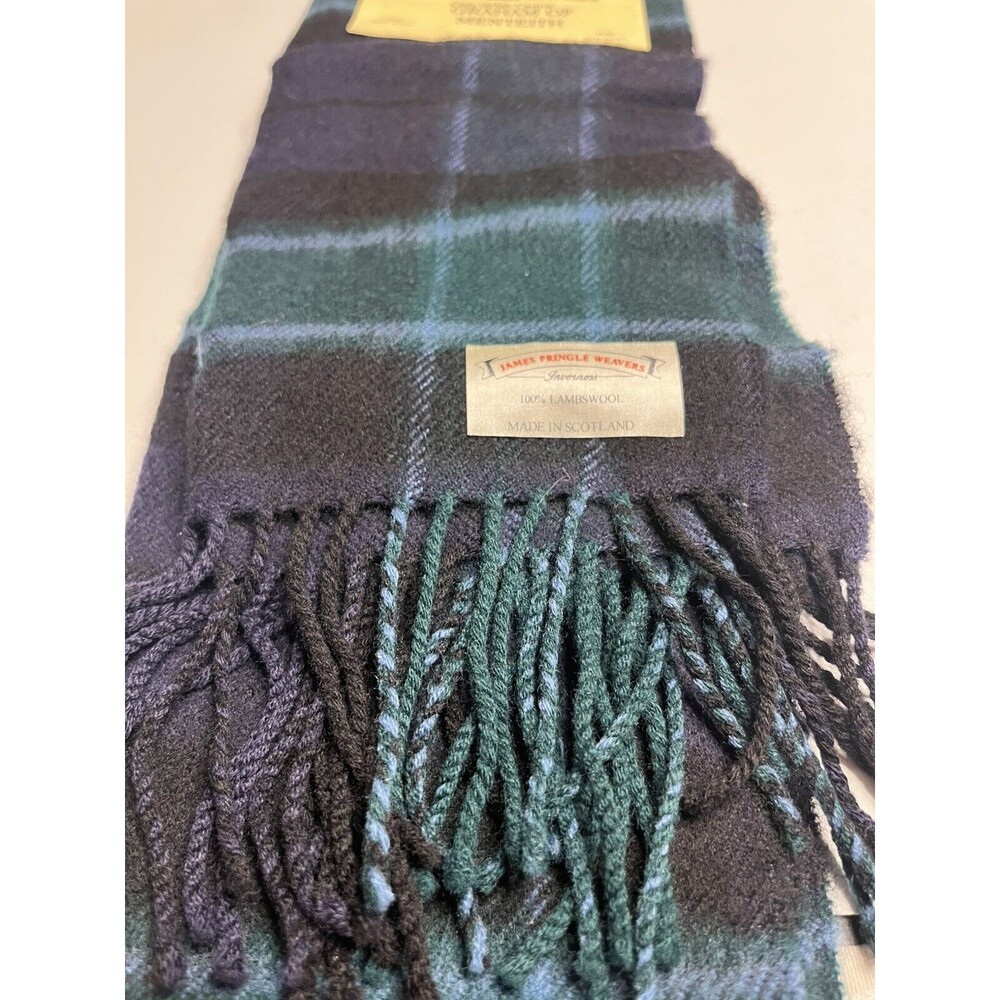 NEW James Pringle Weavers Scarf 100% Lambswool Green Plaid Made In Scotland